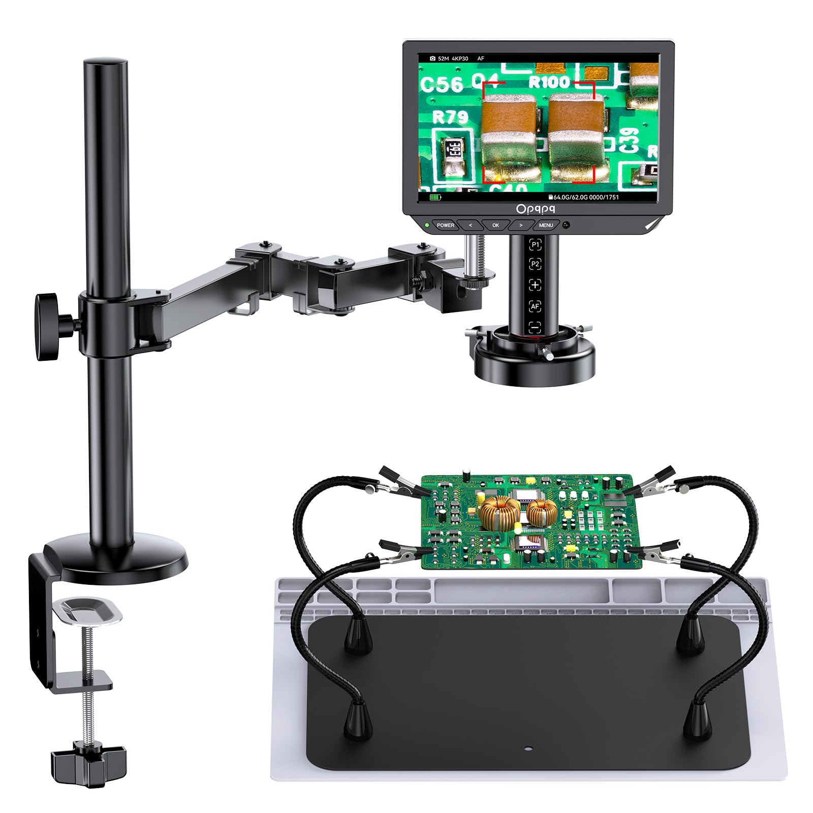 Auto Focus 4K Digital Microscope With Flexible Arm & Helping Hands Station, Hdmi Soldering Magnifier With 8'' Lcd Screen For Ele